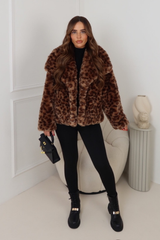 FLOYDA CARAMEL LEOPARD FAUX FUR JACKET