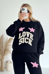 Love sick black embroidered sweater joggers premium loungewear