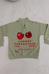 Mini cherry perfection sage printed 3/4 zip sweater – Glamify