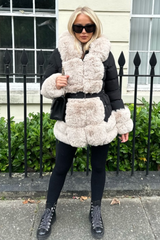 Orla Black & Cream Faux Fur Hooded Coat Coats Jackets