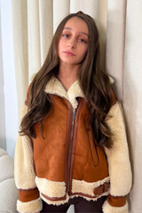 Mini Adele camel aviator jacket