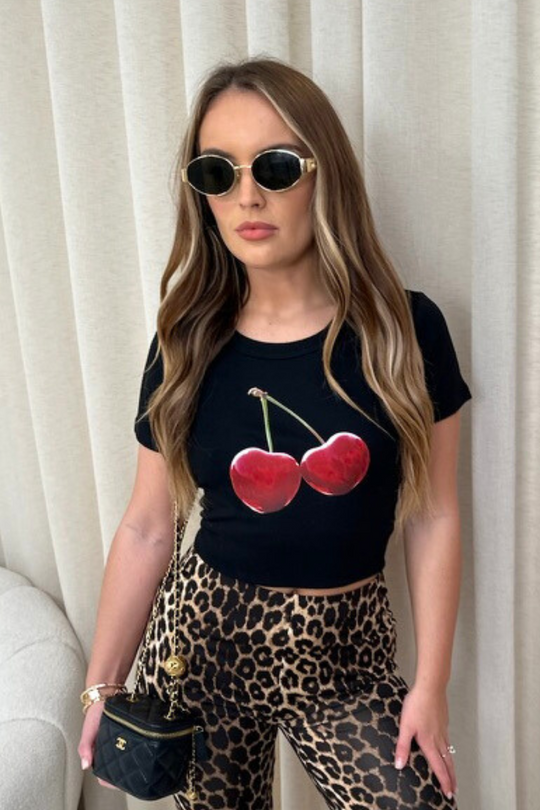 Cherry black printed baby tee