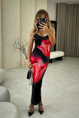 Natalie black flower maxi dress