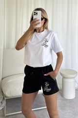 Paris crest black embroidered premium t-shirt and shorts