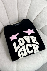 Love sick black embroidered sweater joggers premium loungewear