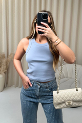 Kelsey Blue Heavyweight Ribbed Racer Back Vest Top Shirts & Tops