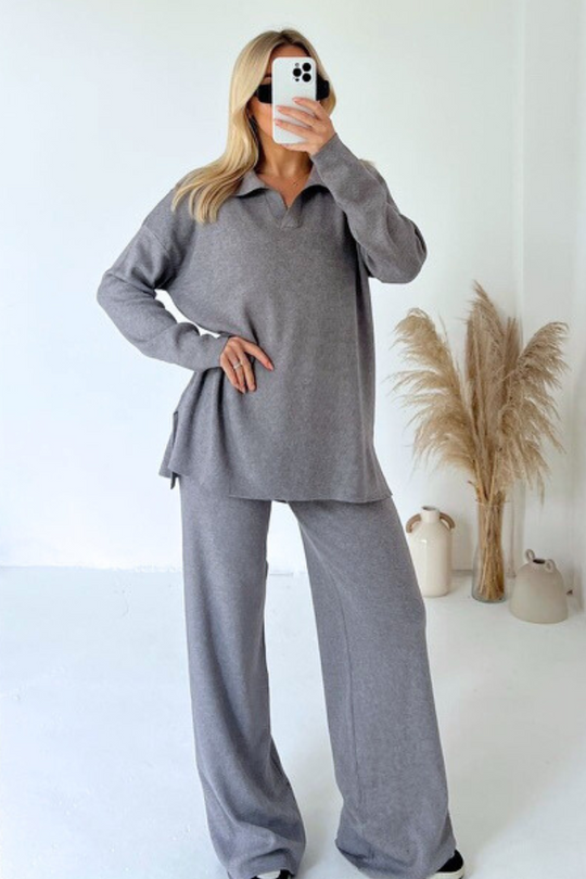Sabrina grey knitted loungewear set