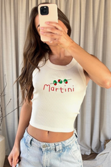 Martini cream embroidered ribbed vest