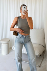 Kelsey khaki heavyweight ribbed racer back vest top