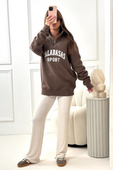 Calabasas mocha embroidered 3/4 zip sweater