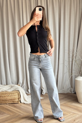 Dhalia black ribbed button up vest