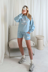 Couture Milan baby blue printed sweater shorts loungewear