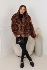 FLOYDA CARAMEL LEOPARD FAUX FUR JACKET