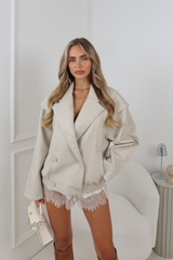 EMILIA CREAM LEATHER COLLARED JACKET