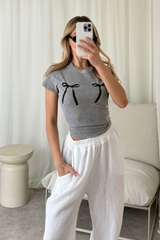 Bows grey printed baby tee