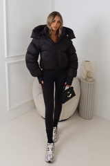 MIA BLACK CROPPED PUFFER JACKET WITH DETACHABLE HOOD