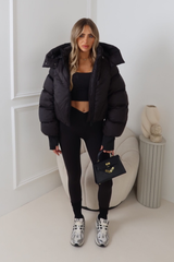 MIA BLACK CROPPED PUFFER JACKET WITH DETACHABLE HOOD