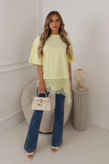 SADIE LEMON SATIN LACE TRIM T-SHIRT