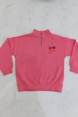 Mini cherry perfection pink lemonade printed 3/4 zip sweater