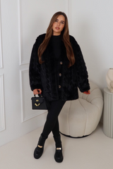 FABIANA BLACK FAUX FUR PATTERNED JACKET