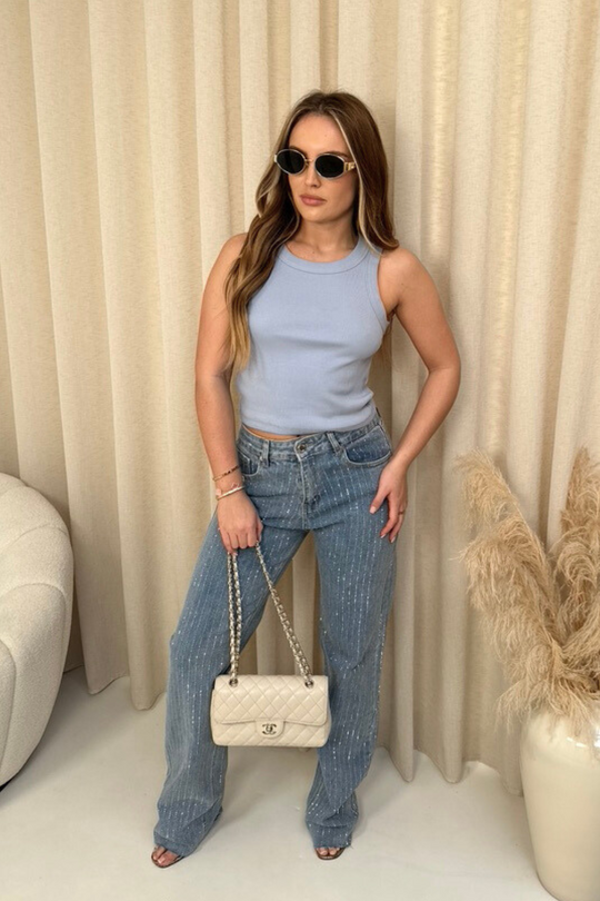 Kelsey blue heavyweight ribbed racer back vest top