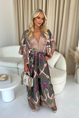 Karina Khaki & Mocha Tie Waist Jumpsuit