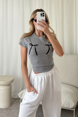 Bows grey printed baby tee