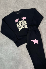 Love sick black embroidered sweater joggers premium loungewear