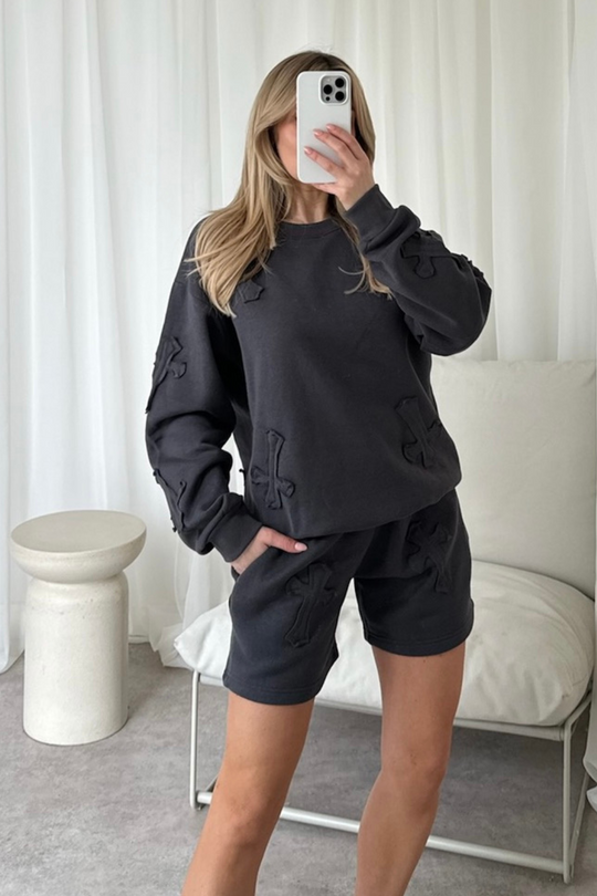Sasha grey cross applique sweater shorts