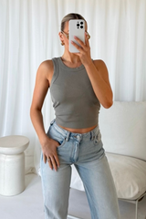 Kelsey khaki heavyweight ribbed racer back vest top