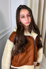 Mini Adele camel aviator jacket