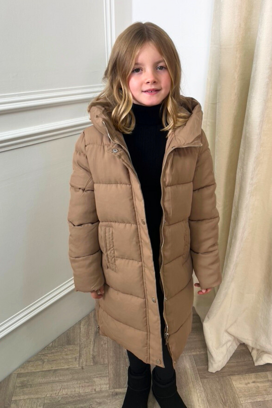 Mini Amy camel long puffer coat