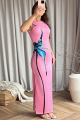 Miley pink floral printed fitted maxi dress