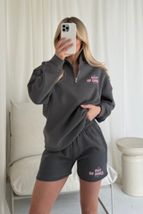 Out of office steel grey printed 3/4 zip sweater shorts loungewear