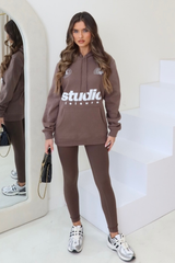 Studio leisure mocha printed drawstring hoodie
