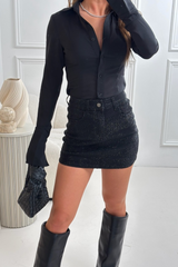 Carla black diamante denim skirt