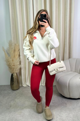 Mini planet ecru and red printed 3/4 sweater and legging set