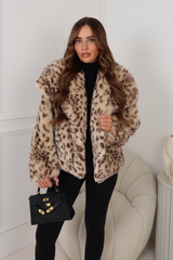 FLOYDA CREAM LEOPARD FAUX FUR JACKET