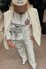 St Moritz ivory embroidered zip sweatshirt & wide leg trousers loungewear