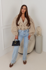 Rhi beige cinched waist cropped trench jacket
