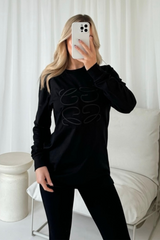 Gege black embroidered long sleeve t-shirt and leggings