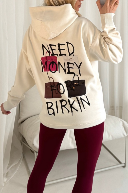 Need money bag ecru printed premium relaxed hoodie