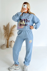 Moon blue printed sweater joggers premium loungewear