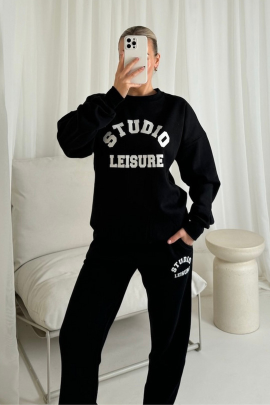 Studio leisure college black printed sweater joggers loungewear