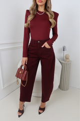 SALLY BURGUNDY BARREL LEG STRETCH JEANS