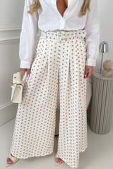 ADIBA CREAM POLKA DOT BELTED STRAIGHT LEG TROUSERS