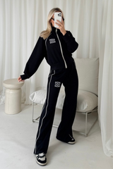 GeGe black contrast piping zip through jacket & trouser loungewear