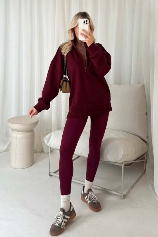 Cassidy burgundy 3/4 zip sweater and legging set