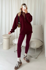 Cassidy burgundy 3/4 zip sweater and legging set