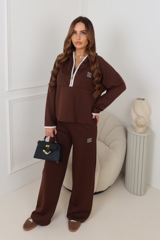 GG EMBROIDERED EDEN CHOCOLATE HALF ZIP CO-ORD